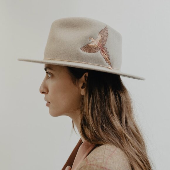 Dakota Embroidered Bird Wool Hat with Draped Chain - Made in France main image 5